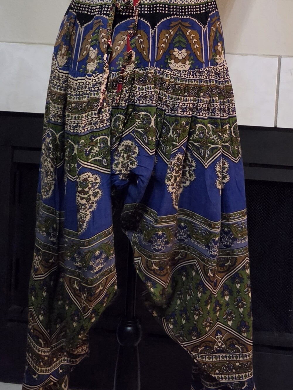 Bohemian Printed Harem Pants in Blue, Green & Brown